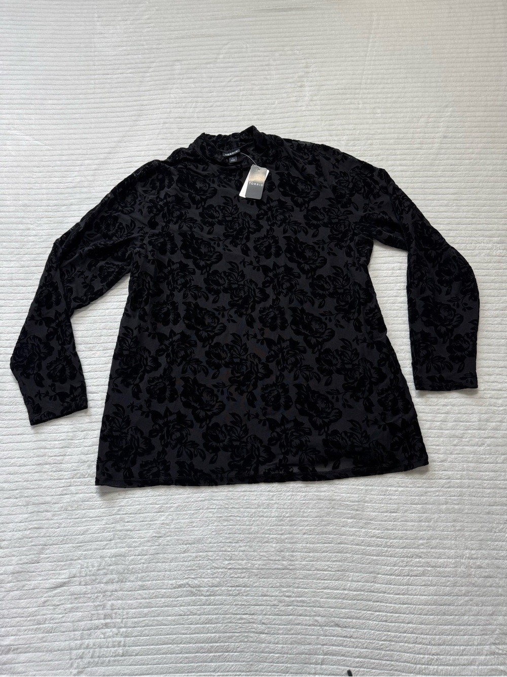 torrid Black Floral Burnout Velvet Mock Neck Top